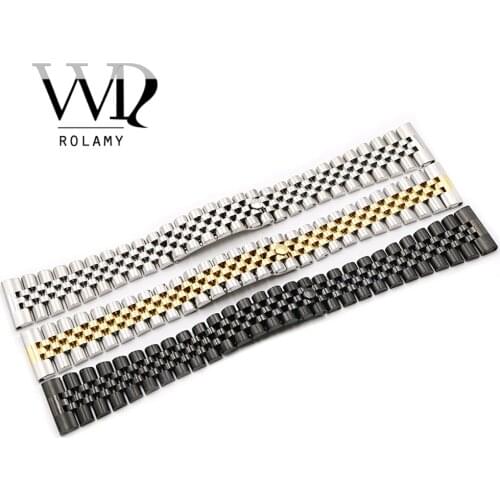 Rolamy 20mm Watch Band Solid 316L Stainless Steel Replacement Wrist Bracelet Watch Strap For Rolex Seiko Omega Tag Heuer IWC
