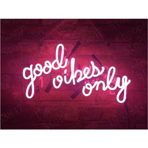 Good Vibes Only Pink Neon Signs Real Glass Tube Beer Bar Pub Homeroom Decorative Girlsroom Party Decor handcraft Sign 14"*9"