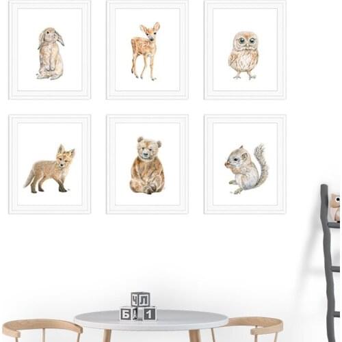 Safari Baby Animals Canvas Poster Nursery Lion Tiger Wall Art Print Modern Animal Painting Nordic Kid Bedroom Decoration Picture