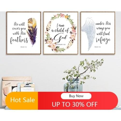 WTQ Bible Verses Inspirational Quotes Posters Print Christian Wall Art Canvas Painting Watercolor Flowers Picture Home Decor