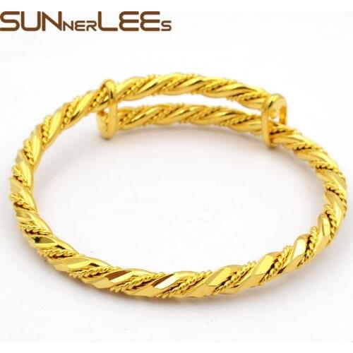 SUNNERLEES NEW Fashion Jewelry Resizable Gold-Color Rope Style Bangle For Womens Girls B26