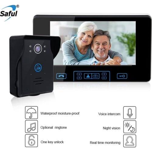 Saful 7 Inch Wireless Video Doorbell Intercom 2.4GHz Digital Door Phone System with 1 Monitor Doorbell Camera Doorbell