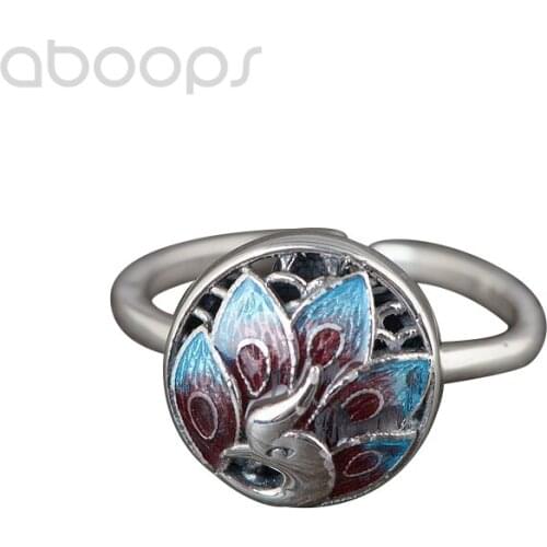 Vintage 925 Sterling Silver Enamel Peacock Ring for Women Girls Adjustable Size 6-8,Free Shipping
