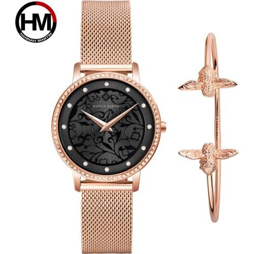 Original Brand Design Fine Bracelet Creative Waterproof Rose Gold Sculpture Emboss White Flower Lady Fashion Casual Women Watch