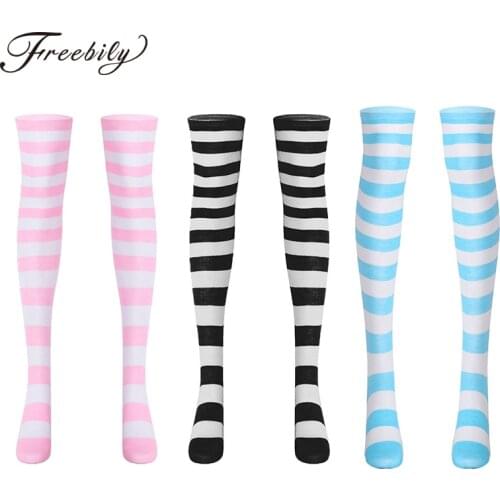 Women Girls Striped Thigh High Long Stocking Leg Warmer Socks Japanese Style Students Anime Cosplay Party Halloween Accessories