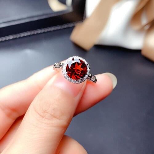 SHILOVEM 925 silver natural red garnet rings open trendy party wholesale Fine women Birthday gift new 8*8mm mj0808662ags