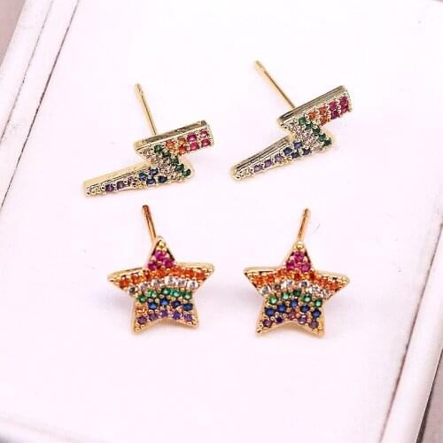 10Pairs Multi Coloful Cubic Zirconia Crystal Gold Color Stars Stud Earrings for Women Jewelry Gift