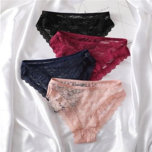 Womens Briefs Sexy Floral Lace Panties Mid-waist High Slit Thong Underwear