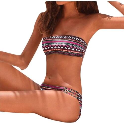 Women Floral Print Bikini Set Swimming Two Piece Swimwear Beach Suit Tube Top Colored Striped Sexy Beach Swimsuit Bikini Z0125