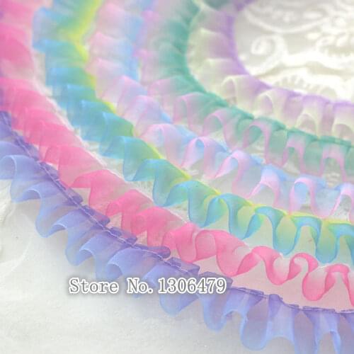 10yards/lot 2.5cm width Two-tone Snow yarn Ribbon Pleated lace Doll skirt Princess dress Decorative accessories, hair acc RS1692