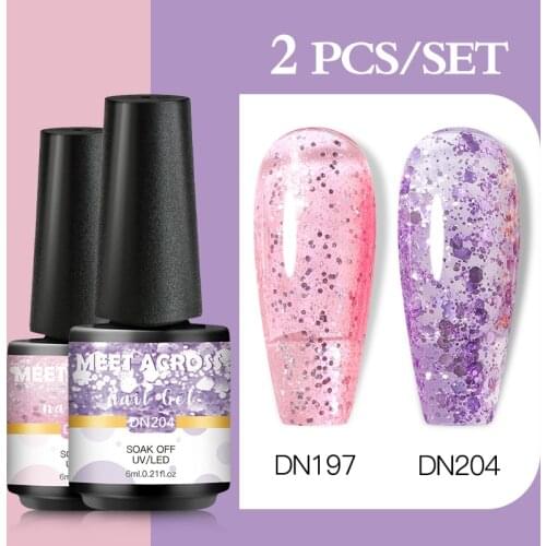 Meet Across 2pcs/set Glitter Color Gel Nail Polish Set Semi Permanent Uv Led Gel Varnish Soak Off Nail Lacquers