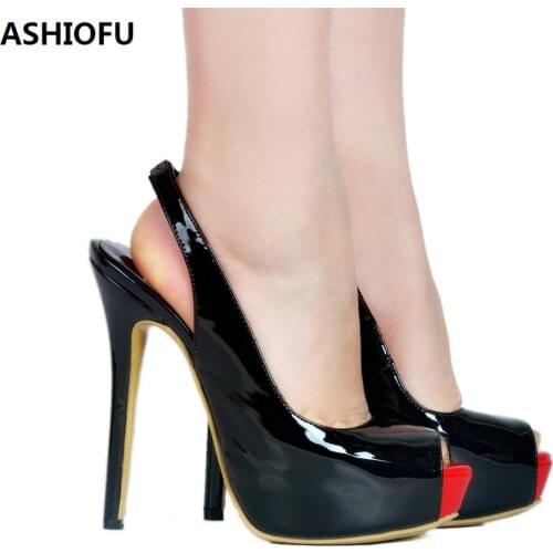ASHIOFU Handmade Womens High Heel Sandals Simple Style Slingback Party Prom Shoes Peep-toe Fashion Stiletto Evening Sandals