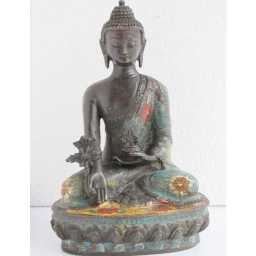 Bi002068 8"Tibet Copper Cloisonne hand take up galenical medicine buddha Buddha Statue