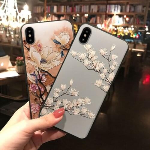 Soft TPU 3D Emboss Phone Case for iPhone X XS XR 11 12 Pro Max Flower Matte Back Cover for iPhone 6s 7 8 Plus Capa Ladies Coque