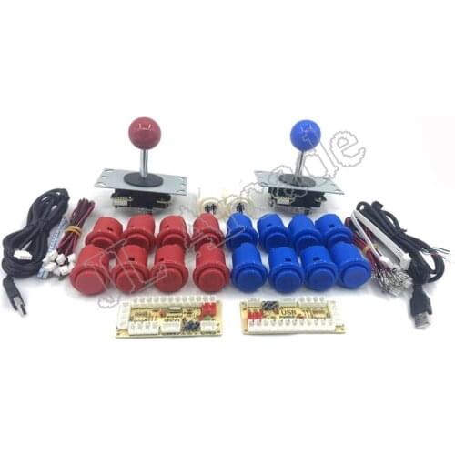 DIY Arcade Game kit USB To Zero Delay Board USB Encoder To PC /Raspberry pi 8 WAY Joystick 28mm Push Button 2 player set