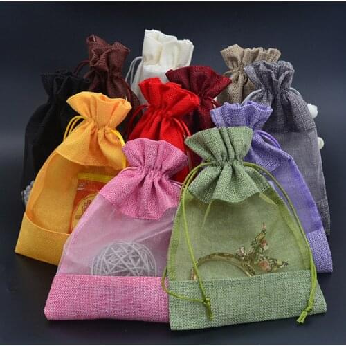 20/50/100PCS/Single side transparent drawstring jute bag candy jewelry packaging wedding birthday party gift beam storage bag