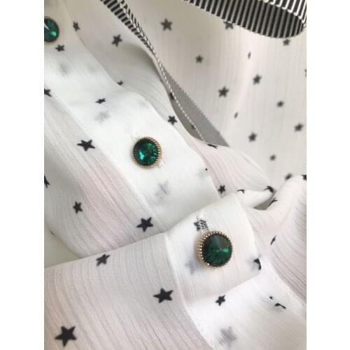 ElfStyle Women Top Quality Star Printed Exquisite Buttoned Blouse Shirt Top With Neckties