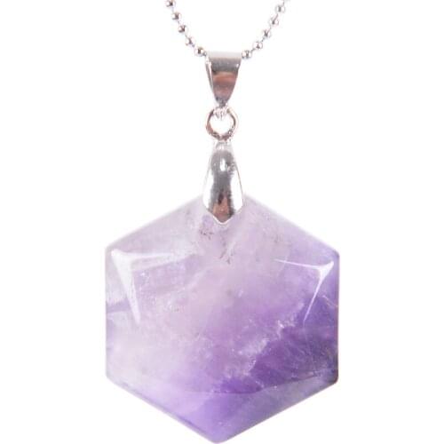 Faceted Hexagonal Natural Gem Stone Necklaces & Pendants Opal Lazuli Lapis Quartz Pink Tiger Eye Chakra Reiki Jewelry D817-D827