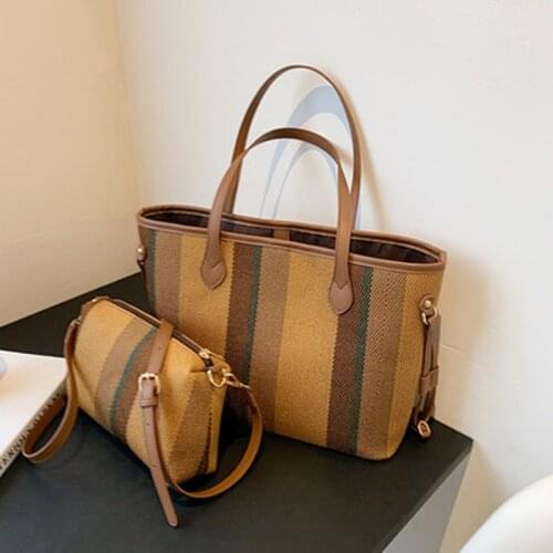 Canvas picture bag 2021 new large-capacity one-shoulder underarm bag canvas stripe beach tote handbag coin purse