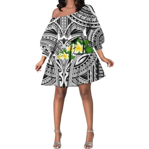 Hycool Women Party Clothes Polynesian Stripe Design Princess Puffy Sleeve Bow Women White Dresses Summer Sexy Off Shoulder Dress
