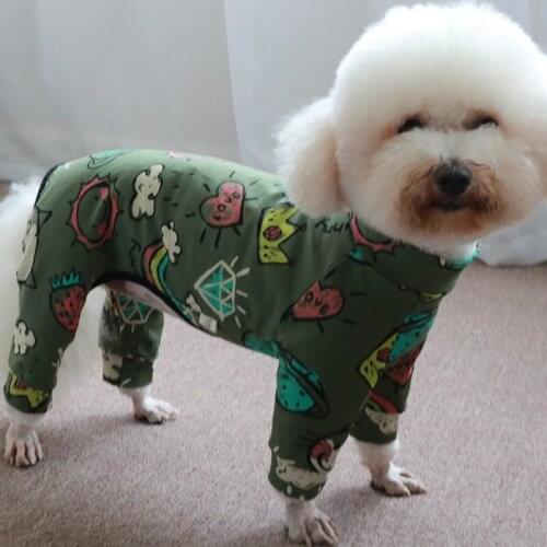 Pet Dog Jumpsuit Thin Green Casual Printed 100%Cotton Overalls For Small Dogs Stretchy Pajamas Puppy Clothes Chihuahua Home Wear