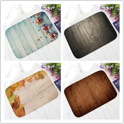 Retro Wood Series Decorative Doormat Thick Flannel Absorbent Bath Mat Entrance Door Mat Dust Floor Mat