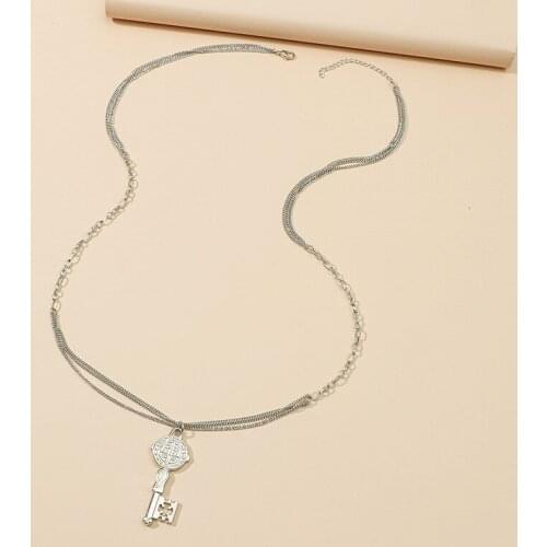 Creative Silver Color Link Chain Choker Necklace Punk Padlock Key Long Pendant Necklace for Women Female Collar Party Jewlery