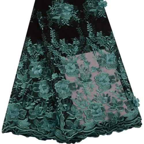 Nigerian Lace Fabric 2019 High Quality Lace Green 3D Flower African Lace Fabrics Embroidery French Lace Fabric For Wedding 1542