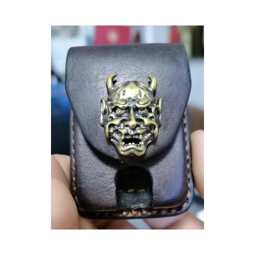 Copper Metal Bull Head Lighter Case Hand Stitch Hook Protective Sleeve Outdoor Travel Smoking Gadget Accessories Gift For Men