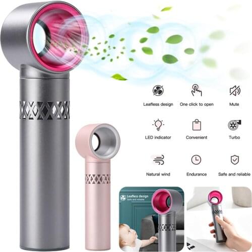Mini USB handheld Bladeless Fan Aluminum Alloy Portable Bladeless No Leaf Air Cooling Fan Eyelashes Dedicated Dryer Beauty Tool