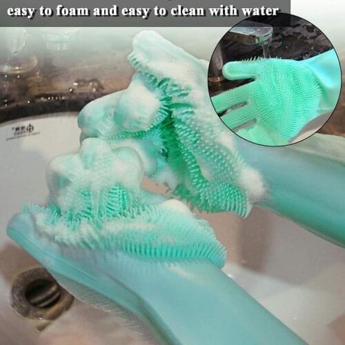 Multifunction Cleaning Gloves Silicone Reusable Cleaning Brush Heat Resistant Scrubber Gloves for Housework Kitchen 1 Pair