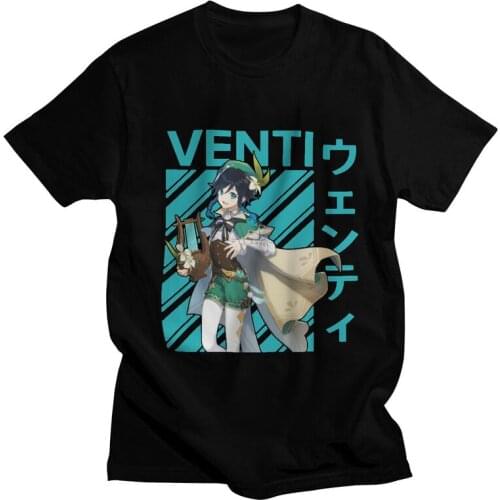 Male Venti Genshin Impact T Shirts Short Sleeved Cotton Tshirts Streetwear T-shirt Casual Anime Game Tee Tops Plus Size Clothing