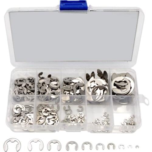 Stainless Steel E-Clip External Retaining Rings Circlip Assortment Kit 120 Pcs GB896 E E-type Buckle-shaped Split Washers