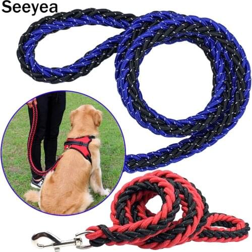 Nylon Braided Dog Leash Flash Leash Large And Small Dog Leash Collar Running Training Belt Reflective Strong Pet Supplies Seeyea