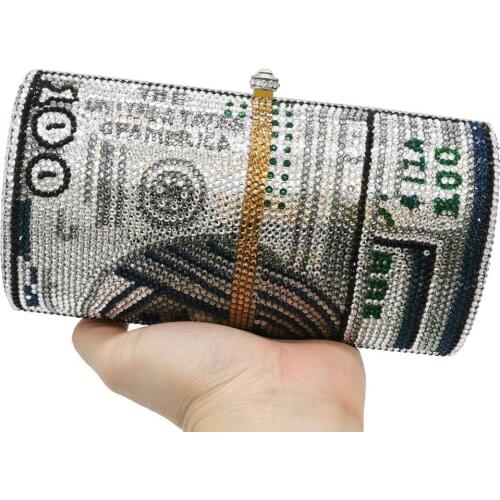 Novelty Round Barrel of Cash Money Bags Women Crystal Clutch Evening Purses and Handbags Party Dinner Minaudiere clutches bags