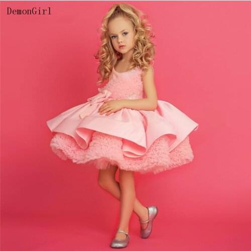 New Puffy Girls Dress Tiered Skirt Children Wedding Party Dress Cute Ball Gown Christmas Dress 2021 New Year