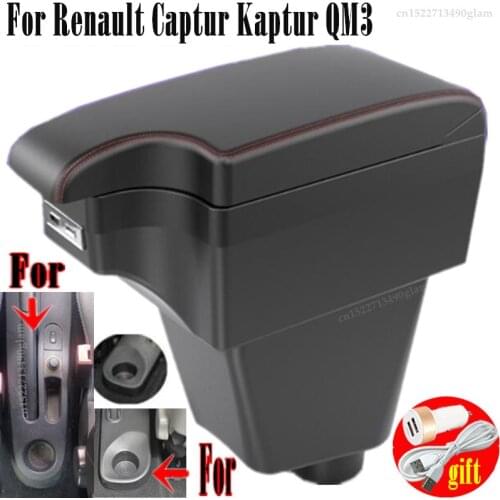 For Renault Captur Kaptur QM3 armrest box 2013-2017 Double doors open 7USB Centre Console Storage Box Arm Rest