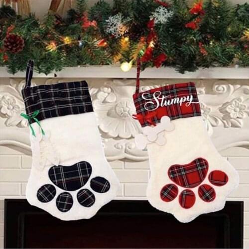 Popular Christmas Stocking Cat Paw Pet Dog Stocking Xmas Tree Hanging Decoration Fireplace Ornament Candy Toy Storage Bag