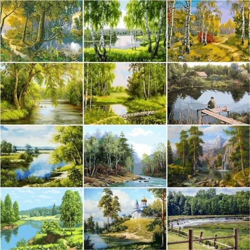 AZQSD Oil Painting By Numbers Natural Scenery Acrylic Paint Home Decor DIY Unframe Coloring By Numbers Forest Handpainted Gift