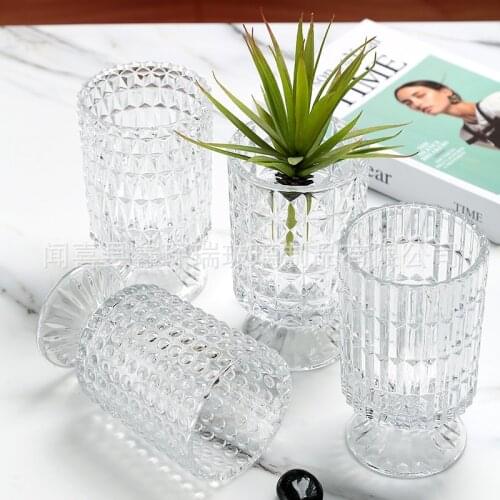 Embossed Tall Glass Vase Simple Transparent Glass Small Vase Nordic Decoration Living Room Flower Home Vases Aromatherapy Bottle