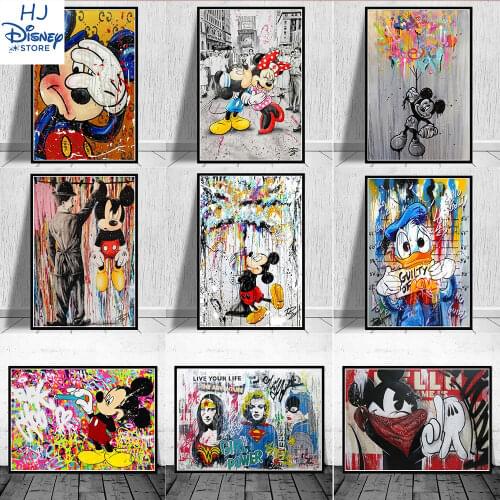 Street Graffiti Paintings Mickey Minnie Embrace Anime Poster Room Decor Prints Cartoon Picture on the Canvas for Home Decoration
