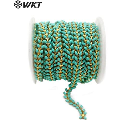 WT-RBC111 natural resin brass with gold Chain spearmint color 6mm "V" Beads long Chain fashion Jewelry Making