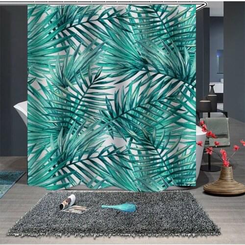 Custom Made Shower Curtain Bathroom Curtain Partition 1.5 x 1.8m 1.8 x 1.8m 1.8 x 2m Palm Leaves Green