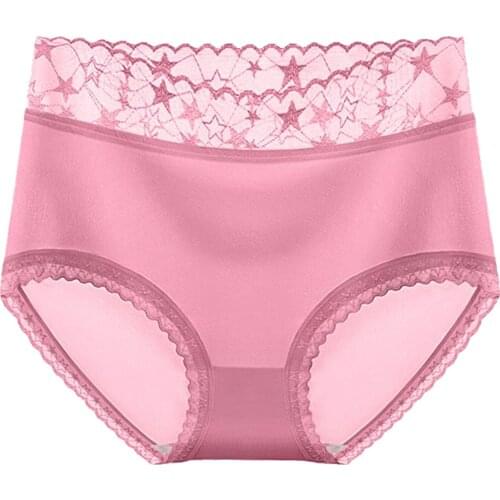 Women Panties Fashion Sexy High Waist Breathable Physiological Underpants Lace Stitching Cotton Ice Silk Comfort Ladies Briefs