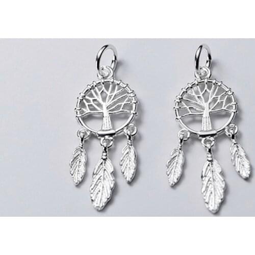 925 Sterling Silver Famous Dream Catcher Drop Charms Hollow Life Tree And Feather S925 Silver Pendant DIY Women Jewelry Findings