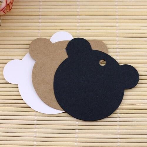 Wholesale 100Pcs Bear Head Kraft Paper Cards 6x5.3cm Cardboard Hang Tag Jewelry Display Packaging Card Price Label Tags