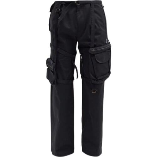 2021 Men clothing Hair Stylist fashion Multi Pocket strapping pants functional tooling straight Pants plus size costumes 27-46