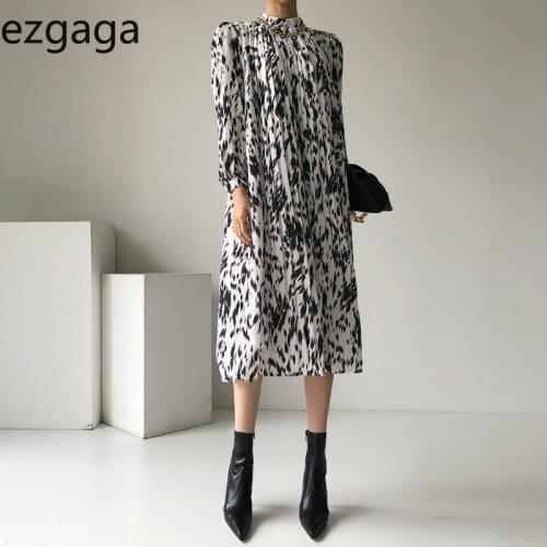 2021 Spring Women Dresses Elegant Long Sleeve Print Loose Casual Vintage Hollow Out Chiffon French Style Dress Party Vestidos