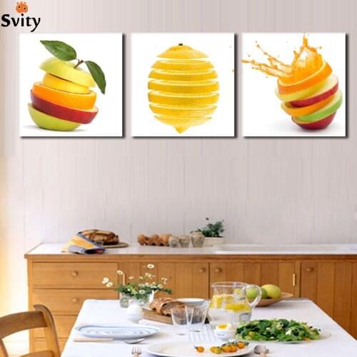 3 Panel Modern Printed Fruits Lemon Painting Picture On Canvas Kicthen Decor Cuadros Landscape For Living Room(No Frame)