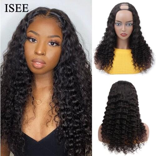 Brazilian Deep Wave U Part Wigs 150% Density Loose Deep Wave Human Hair Wigs ISEE HAIR Middle U Shape Wigs Glueless Wigs